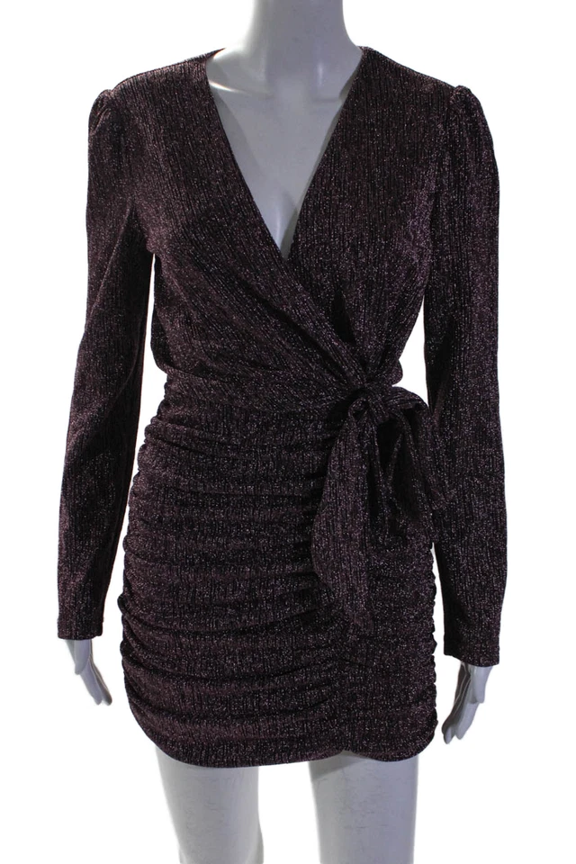 Vestido Adelyn Rae Para Mujer Cuello en V Mangas Largas Acanalado Negro Rosa Metálico Talla Pequeña Foto 1 de 4