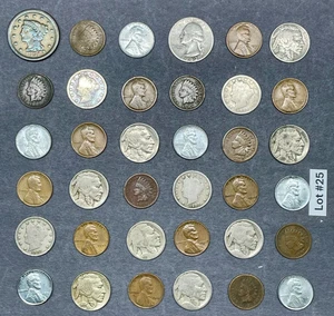 Estate Lot of 36 US Coin 1851 Large Cent, Silver Quarter, Buffalo Nickels & More - Picture 1 of 11