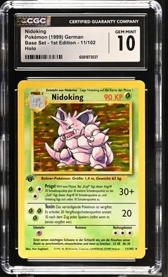 CGC 10 GEM MINT Nidoking Base Set 1st Edition 11/102 Holo GERMAN Pokemon Card - Image 1 of 2