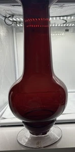 Grande vaso Blenko piedi rosso rubino piede trasparente alto 16 pollici 2002 MCM vetro artistico - Foto 1 di 9