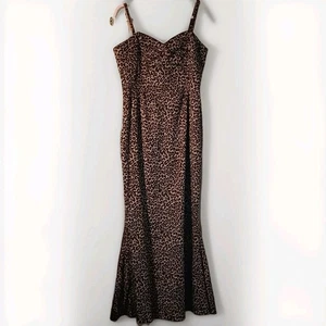 Maxi Vestido Collectif Negro y Marrón Estampado de Leopardo Tirantes Cola de Pescado Reino Unido 18 - Imagen 1 de 9