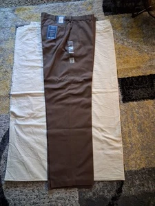 Pantalon homme Croft & Barrow 36x34 coupe classique marron plat devant entretien facile kaki. - Photo 1 sur 16