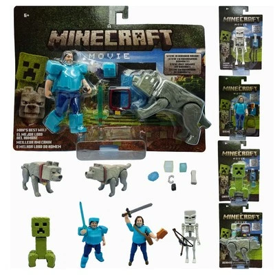 Minecraft Movie Action Figure Steve in Diamond Armour and Dennis the Wolf - image 1 of 4