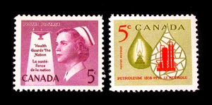 Canada Stamp Scott 380 381 Nurse Kerosene Lamp 5 Cent 1958 Set of 2 Mint MNH - Picture 1 of 2