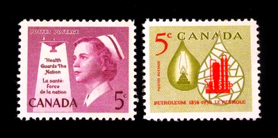 Canada Stamp Scott 380 381 Nurse Kerosene Lamp 5 Cent 1958 Set of 2 Mint MNH - Image 1 of 2
