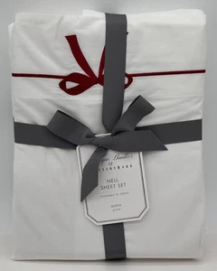 Pottery Barn Monique Lhuillier Nell bestickt QUEEN rote Schleife Blatt Set - Bild 1 von 2