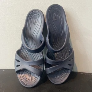 Crocs Kelli Iconic Strappy Slide On Sandals Women's Size 8 Navy Blue Comfort - Picture 1 of 6
