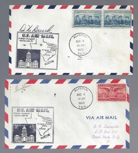 2 1953 Austin Texas First Flight covers to San Antonio/Shreveport; 1 signed - Picture 1 of 2