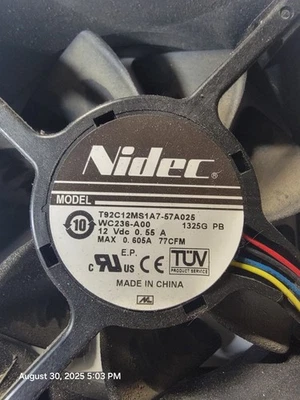 Nidec Dell T92C12MS1A7-57A02 Computer Cooling Case Fan - Image 1 of 3