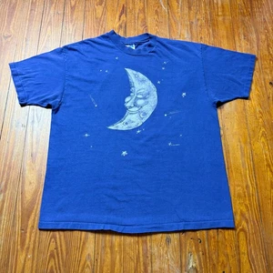 Camicia Luna Vintage Uomo Taglia XL Blu Navy Hanes 1993 anni 90 - Foto 1 di 8