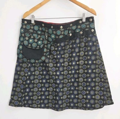 Falda Línea A Talla Única Ajustable a Presión Negra Roja Mandala Mini Bolsa Bolsillo Nepal Foto 1 de 4