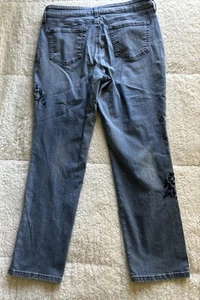 NYDJ Jeans Womens 12 Light Wash Blue Denim Boyfriend Lift Tuck 34x29 Embroidery - Picture 1 of 7