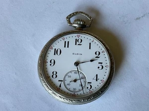 Reloj Bolsillo Elgin 12s 7 Joyas Bonito Funcionamiento Estuche Níquel Todo Original - Imagen 1 de 8