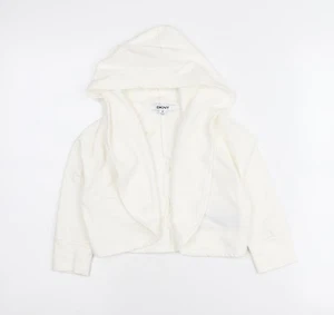 DKNY Girls White Hooded Cardigan, Size 4 Years, Cotton Blend - Picture 1 of 12