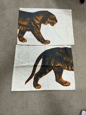 THOMAS PAUL Tiger Pillow Cover Case Sham ONLY Beige Orange Rectangle Jungle ONE - Image 1 of 4