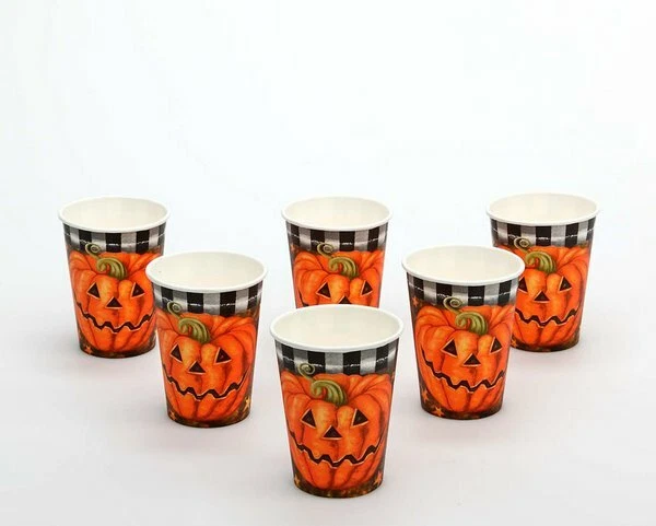 Halloween Party Paper Cups - Scary Pumpkin Tatoo Decoration - Pack of 6 - Image 1 of 1