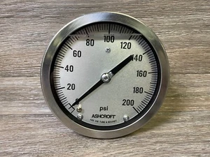 Ashcroft 45-1009-SL-02B General Service Gauge 4-1/2" 200PSI Filled Back Mount SS - Picture 1 of 11