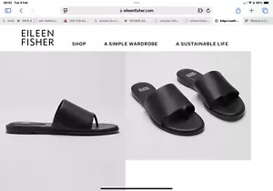Eileen Fisher Edge Leather Slip On Thong Sliders Black Size 5 New In Box - Picture 1 of 8