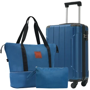 3-teiliges Kofferset Hartschalenkoffer 20 Zoll mit Reisetasche Kulturbeutel TSA-Schloss blau - Bild 1 von 13