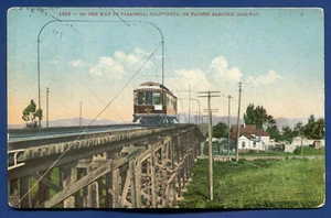 Pacific Electric Railway Trolley on way to Pasadena California Postcard - Picture 1 of 2