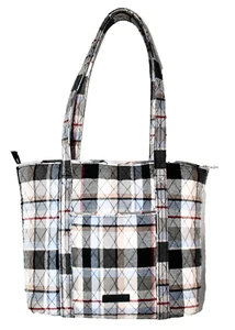 VERA BRADLEY Small Vera Tote Perfectl Plaid Black Blue Tan Red Multi 29003-14917 - Picture 1 of 7
