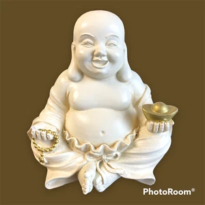 Happy Buddha Resin Figurine Sitting Fat Chain 4" Tall - Picture 1 of 9
