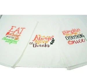 Thanksgiving Kitchen Towels 3 pc Machine Embroidered Large Design Flour Sack - Picture 1 of 9