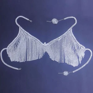 Rhinestone Tassel Bra Harness-Sexy Body Chain Rhinestone Crystal Lingerie Bikini - Picture 1 of 14