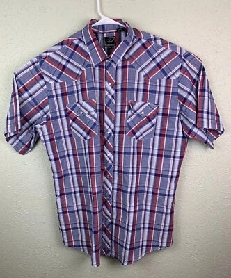 Roper Pearl Snap Short Sleeve Plaid Western Shirt Red White Blue Men's Size 2XLT - Image 1 of 4