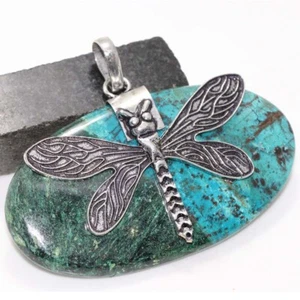 Chrysocolla 925 Silver Plated Butterfly Pendant 2" Gifts For Women GW - Picture 1 of 3