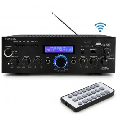 200W Bluetooth Home Stereo Mini Amplifier w/FM USB Mic Aux With Blue LCD - Image 1 of 4