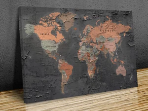 Weltkarte hochstrukturiert orange Töne Leinwanddruck Kunst gerahmt oder nur Druck - Bild 1 von 5