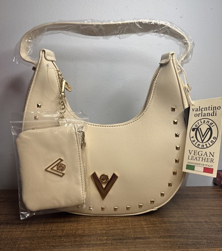 Borsa Valentino Orlandi Bone Hobo in pelle vegan + portamonete nuova con etichetta