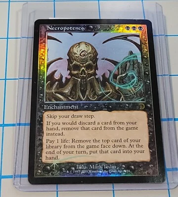 MTG FOIL Necropotence  – Deckmasters Magic Card # 7 / 50 + Card Holder - Image 1 of 2