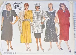 Part UNCUT Vintage Vogue Basic Design 1848 Smock Dress or Top & Straight Skirt - Picture 1 of 4