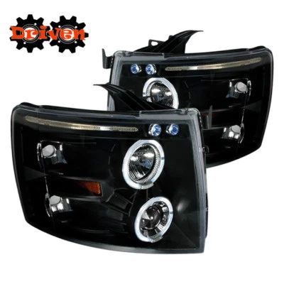 Faros proyectores para Chevy Silverado 07-13 carcasa negra doble halo LED DRL Foto 1 de 4