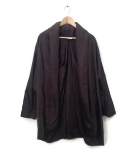ESKANDAR Coat Jacket 0 Brown 100% Silk Open Front Puffer Neck Lagenlook VTG - Picture 1 of 11