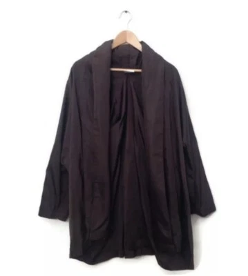 Chaqueta Abrigo ESKANDAR 0 Marrón 100% Seda Frente Abierto Cuello Abombado Lagenlook De Colección Foto 1 de 4