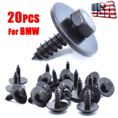 20pcs Car Body Fender Bumper Retainer Metal Clip Screw Hex Head Washer For BMW . Foto 1 de 4