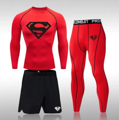 3pc GYM Compression Running Rash-guard Base Layer shorts Leggings MMA BJJ - Image 1 of 4