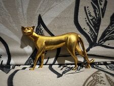 THE FRANKLIN MINT Cat Panther Figurine 1986 Gold Tone Metal Curio Cat