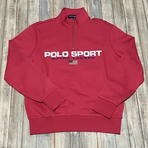 Polo Sport Ralph Lauren 1/4-Reißverschluss rosa Fleece Sweatshirt Herren Medium neu mit Etikett - Bild 1 von 8