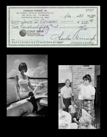 CHARLES PETE CONRAD Autographed Check 3rd Man to Walk On The Moon Signed to Wife Cover