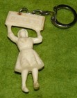 Ancien porte clés figurine petite fille chocolat Menier *3* blanche avec panneau