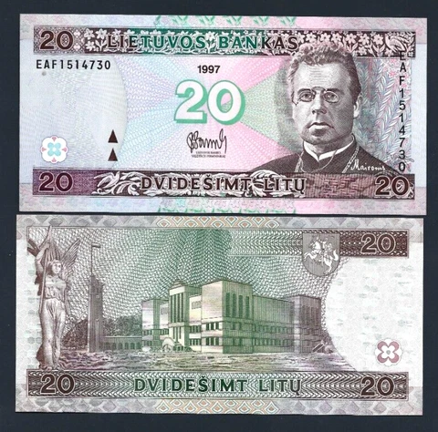 Lithuania 20 LITU P-60 1997 Pre EURO UNC LIBERTY MUSEUM Worldcurrency MONEY NOTE Cover