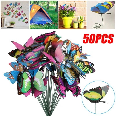 50Pcs Butterfly Stakes Outdoor Yard Planter Flower Pot Bed Garden Decor Yard Art - Imagem 1 de 4