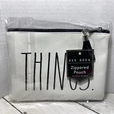 Rae Dunn  7.5x5.5” White Zipper Small Pouch "THINGS." - Image 1 of 4