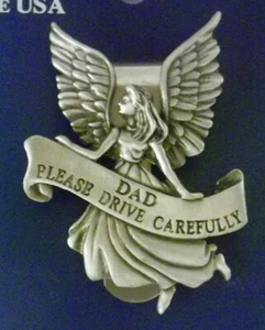 Dad Please Drive Carefully Guardian Angel Auto Visier Clip Solid Pewter USA NEU - Bild 1 von 2
