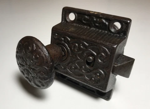 Antique Cast Iron Drawer Door Knob Handle Mountable Mount Lock Vintage Cover