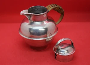 RARE L.B.S. Co #1120 Silverplated Creamer Pitcher w/Wicker Handle & Lid - Foto 1 di 21